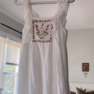 White Maxi Dress with Floral Embroidery